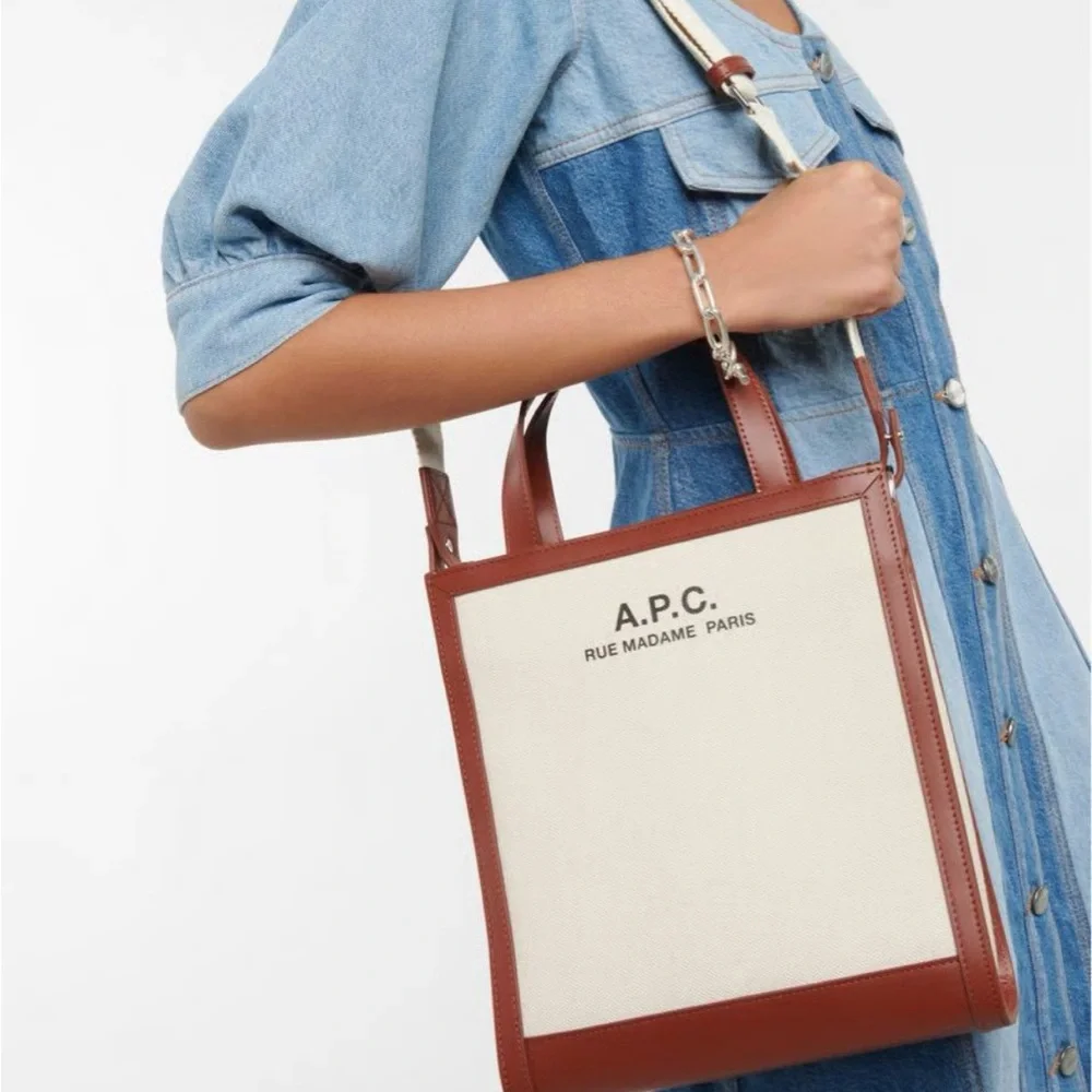 A.P.C. Tan and Cream Canvas Messenger Bag